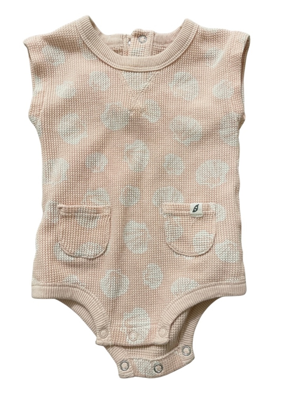 Waffle Baby Romper with White shell print - Light Peach